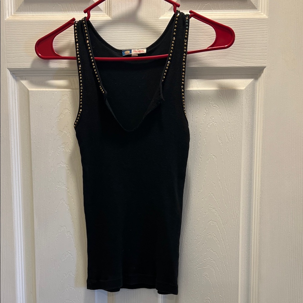 Studded Black Tank Top with Scoop Neck